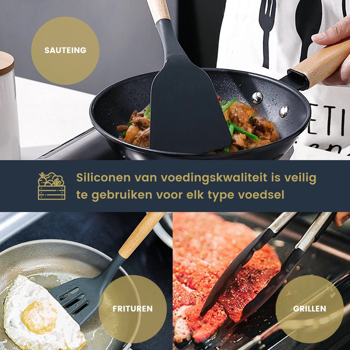 Hescom 34-delige Siliconen Keukengerei Set Met Houder - Kookgerei Set Met Ergonomisch Design - Antraciet Grijs 11 Hescom 34-delige Siliconen Keukengerei Set Met Houder - Kookgerei Set Met Ergonomisch Design - Antraciet Grijs - Afbeelding 9