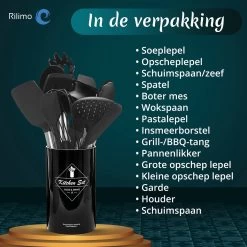 Keukengerei Set Met Houder - Kookgerei Set Spatel Pot - Keukengerei Keukenset - 15 Delige Zwart Rvs -Keukenbarbecue 1200x1200 1348