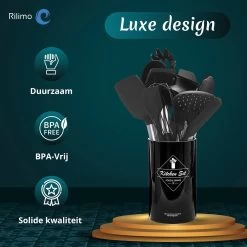 Keukengerei Set Met Houder - Kookgerei Set Spatel Pot - Keukengerei Keukenset - 15 Delige Zwart Rvs -Keukenbarbecue 1200x1200 1350