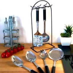 Excellent Houseware 7-delige RVS Keukengereedschap Met Houder - Schuimspaan, Spaghettilepel, Soeplepel, Opscheplepel, Serveerlepel, Vierkante Spatel Met Kartelrand -Keukenbarbecue 1200x1200 1360