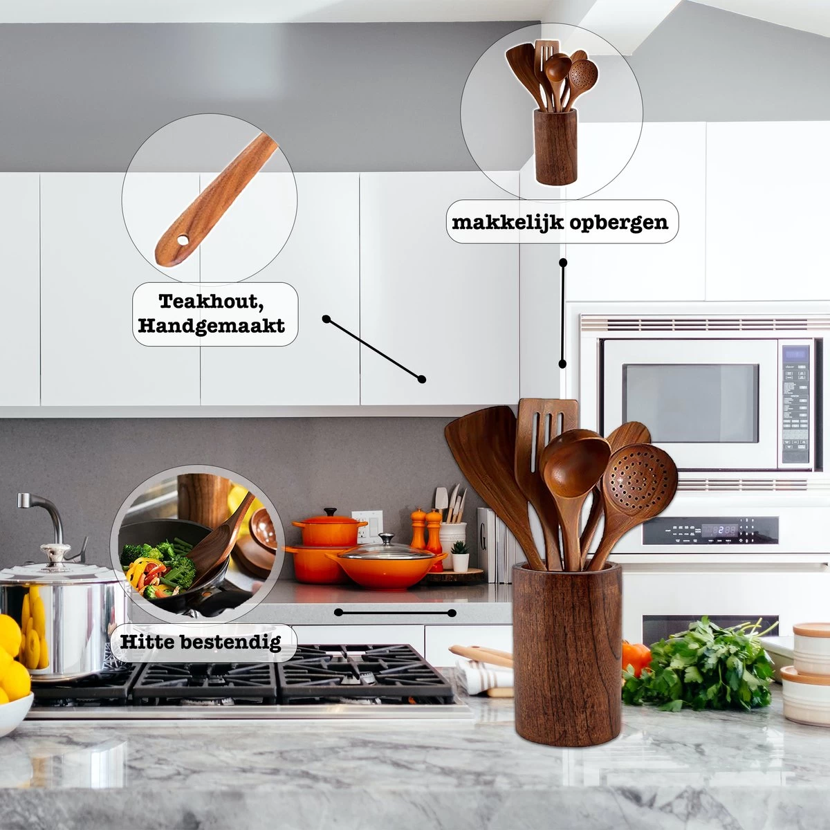 Luverno® - Keukengerei Set - 6 Delig - Teakhout - Keukenset - Keukengerei - Keukengerei Set Met Houder - Keukengerei Houder - Spatelpot - Bruin 6 Luverno® - Keukengerei Set - 6 Delig - Teakhout - Keukenset - Keukengerei - Keukengerei Set Met Houder - Keukengerei Houder - Spatelpot - Bruin - Afbeelding 4