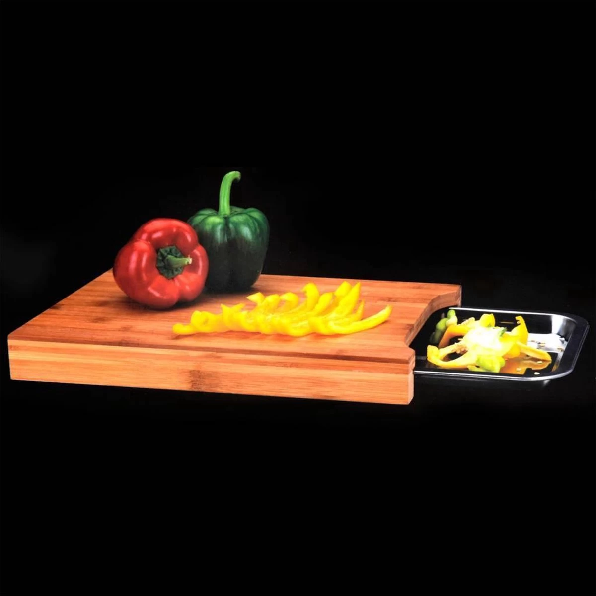 Excellent Houseware Bamboe Snijplank - Met Opvangbak 4 Excellent Houseware Bamboe Snijplank - Met Opvangbak - Afbeelding 2