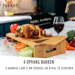 TammaT® Snijplank Hout - Met Opvangbakken - Bamboe Snijplank - Met Rasp - Stapelbaar Voorraadbakjes - Keuken Accessoires - Groentesnijder - Snijplank Hout - BBQ -Keukenbarbecue 1200x1200 1391