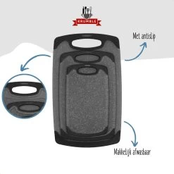 Krumble Snijplanken - Set Van 3 - Met Anti-slip Handvaten - 3-delig - Vaatwas Bestendig - Snijplankenset - 3 Formaten - Antraciet - Zwart - Kunststof -Keukenbarbecue 1200x1200 1425