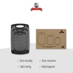 Krumble Snijplanken - Set Van 3 - Met Anti-slip Handvaten - 3-delig - Vaatwas Bestendig - Snijplankenset - 3 Formaten - Antraciet - Zwart - Kunststof -Keukenbarbecue 1200x1200 1427