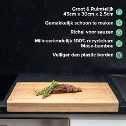 Houten Snijplank Coninx Voor Werkblad Of Tafel | Snijplank Met Steunrand En Sapgroef | 45x30CM | 2,5CM Dik | Bamboe -Keukenbarbecue 1200x1200 1431