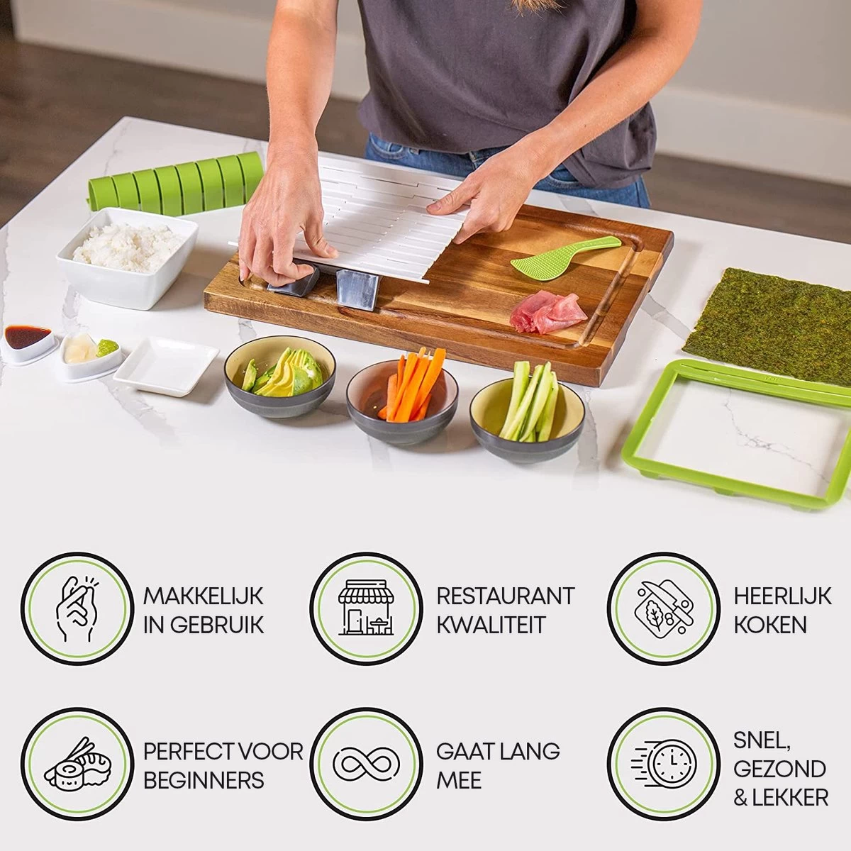 YUGN Sushi Set Sushi Kit Sushi Maker - 7 Delig Met Sushi Mat - Sushi Maken Met Heerlijke Sushi Recepten - Cadeau Tip 5 YUGN Sushi Set Sushi Kit Sushi Maker - 7 Delig Met Sushi Mat - Sushi Maken Met Heerlijke Sushi Recepten - Cadeau Tip - Afbeelding 3