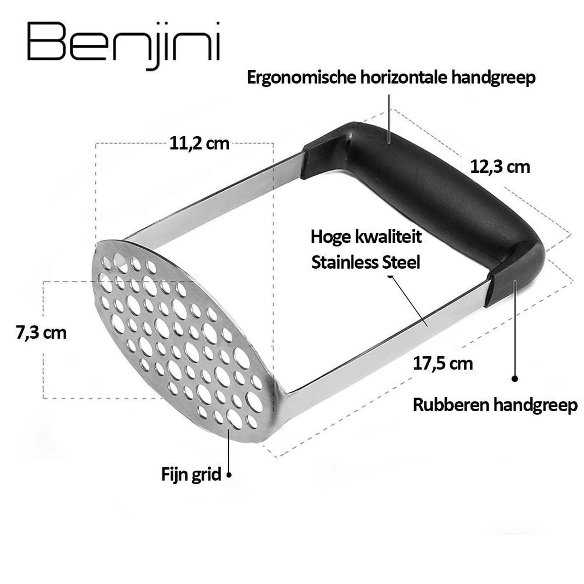 Aardappelstamper | Professioneel | Stamper | Pureestamper | Potato Masher | Pureerder | Stamppot Stamper | Matt Steel | Horizontale Handgreep | Professioneel | Ergonomische Handgreep | Handmatig | Vaatwasserbestendig 8 Aardappelstamper | Professioneel | Stamper | Pureestamper | Potato Masher | Pureerder | Stamppot Stamper | Matt Steel | Horizontale Handgreep | Professioneel | Ergonomische Handgreep | Handmatig | Vaatwasserbestendig - Afbeelding 6