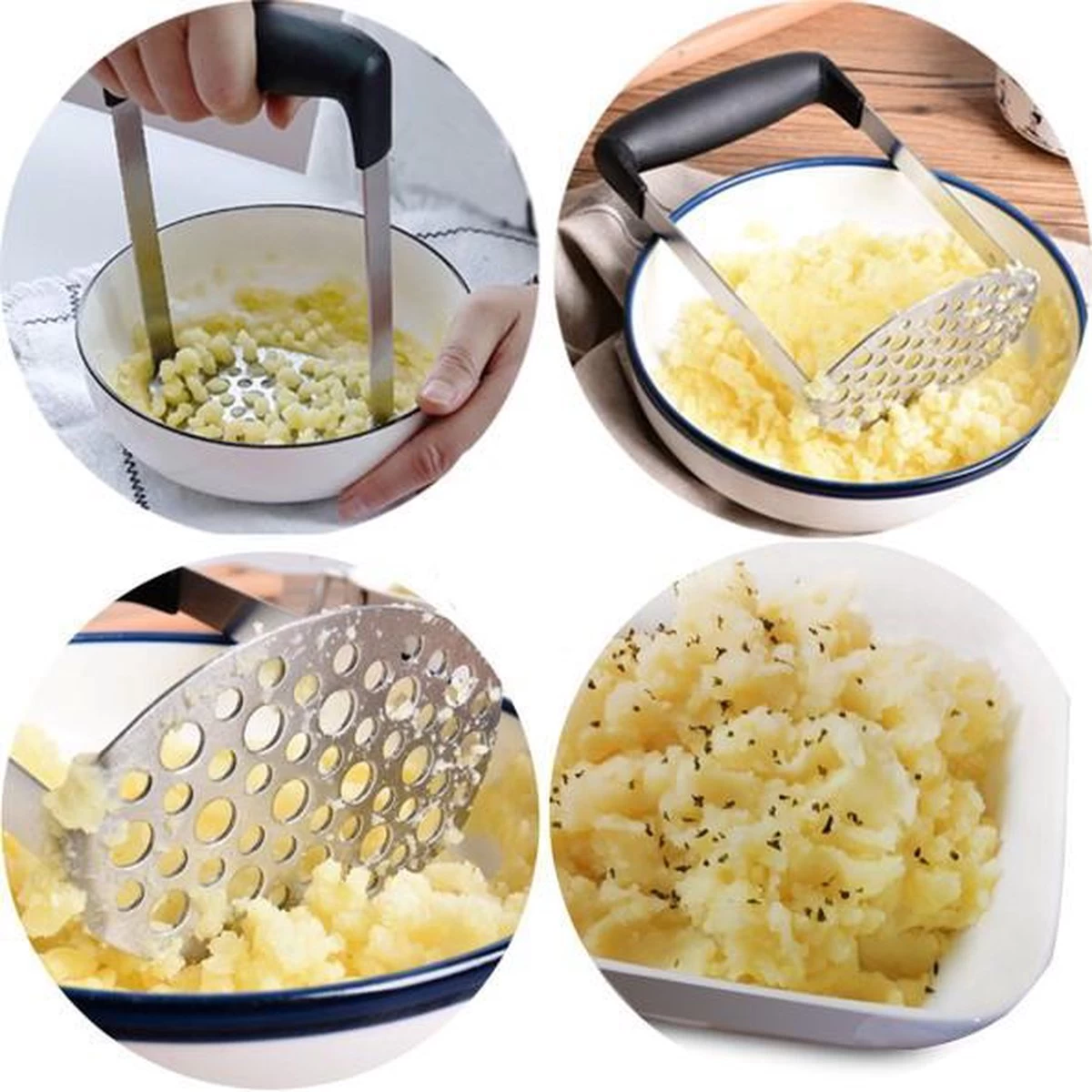 Aardappelstamper | Professioneel | Stamper | Pureestamper | Potato Masher | Pureerder | Stamppot Stamper | Matt Steel | Horizontale Handgreep | Professioneel | Ergonomische Handgreep | Handmatig | Vaatwasserbestendig 13 Aardappelstamper | Professioneel | Stamper | Pureestamper | Potato Masher | Pureerder | Stamppot Stamper | Matt Steel | Horizontale Handgreep | Professioneel | Ergonomische Handgreep | Handmatig | Vaatwasserbestendig - Afbeelding 11