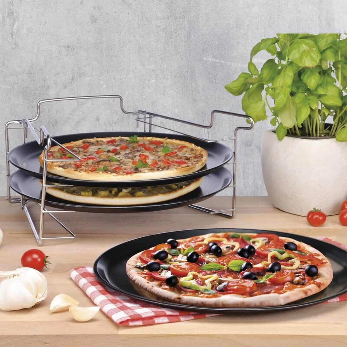 Merkloos Pizzaplaat Bakset Met 3 Bakplaten 16 X 31 Cm- Pizza Rek 3-delig - Pizzabakset Met Standaard/rek 6 Merkloos Pizzaplaat Bakset Met 3 Bakplaten 16 X 31 Cm- Pizza Rek 3-delig - Pizzabakset Met Standaard/rek - Afbeelding 4