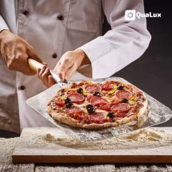 Qualux Pizzaschep Tweedelig – Pizzaschep Voor BBQ – Ophangbaar – Hout/rvs -Keukenbarbecue 1200x1200 475