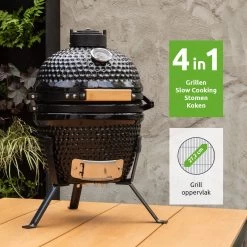 BluMill Kamado BBQ Egg - Kamado 13 Inch - Incl. Vlees Thermometer - Houtskoolbarbecues - Zwart - Ø 27cm -Keukenbarbecue 1200x1200 690
