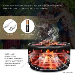 Ozocozy BBQ-ONE Houtskool Tafelbarbecue - Ø30 Cm- Zwart - Incl. Draagtas, Siliconen Bakkwast En RVS-Barbecuetang -Keukenbarbecue 1200x1200 704