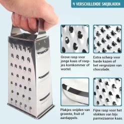 Blokrasp - RVS - Zilver - Kaas Raspen - Groente Raspen - Plakken Snijden - Messen - Blok -Keukenbarbecue 1200x1200 897