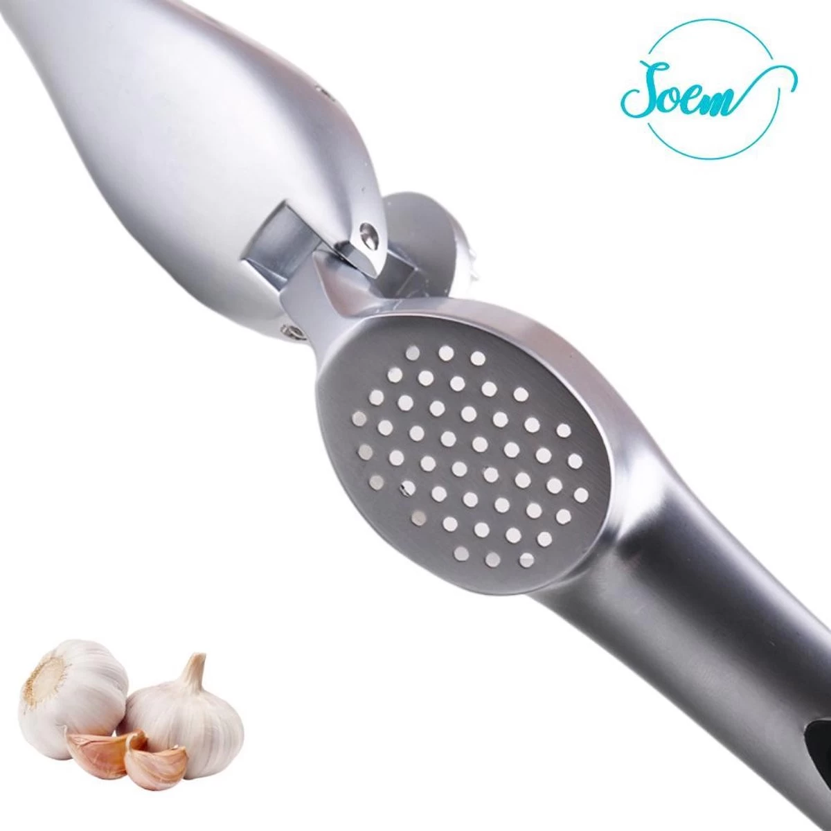 SOEM© Knoflookpers Met Ergonomische Handgreep Ook Geschikt Voor Gember - RVS - Horeca Kwaliteit - Ovaal 4 SOEM© Knoflookpers Met Ergonomische Handgreep Ook Geschikt Voor Gember - RVS - Horeca Kwaliteit - Ovaal - Afbeelding 2