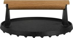 Krumble Hamburgerpers - Grillpers - Vleespers - Vleesverzwaarder - Grill Press - Barbecue Accessoires - Barbeque - Keukengerei - Kookgerei - Gietijzer - 18 X 18 X 7 Cm (lxbxh) - Zwart En Lichtbruin