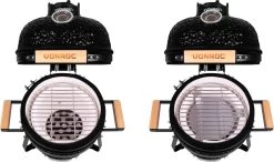 VONROC - BBQ - Kamado - 13 Inch - Ø27cm Kookoppervlak - Houtskoolbarbecue – Keramisch - Tafelmodel - Met Onderstel, Thermometer, Plate Setter & Regenhoes -Keukenbarbecue 1200x708