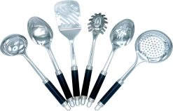 Excellent Houseware 7-delige RVS Keukengereedschap Met Houder - Schuimspaan, Spaghettilepel, Soeplepel, Opscheplepel, Serveerlepel, Vierkante Spatel Met Kartelrand -Keukenbarbecue 1200x768 1