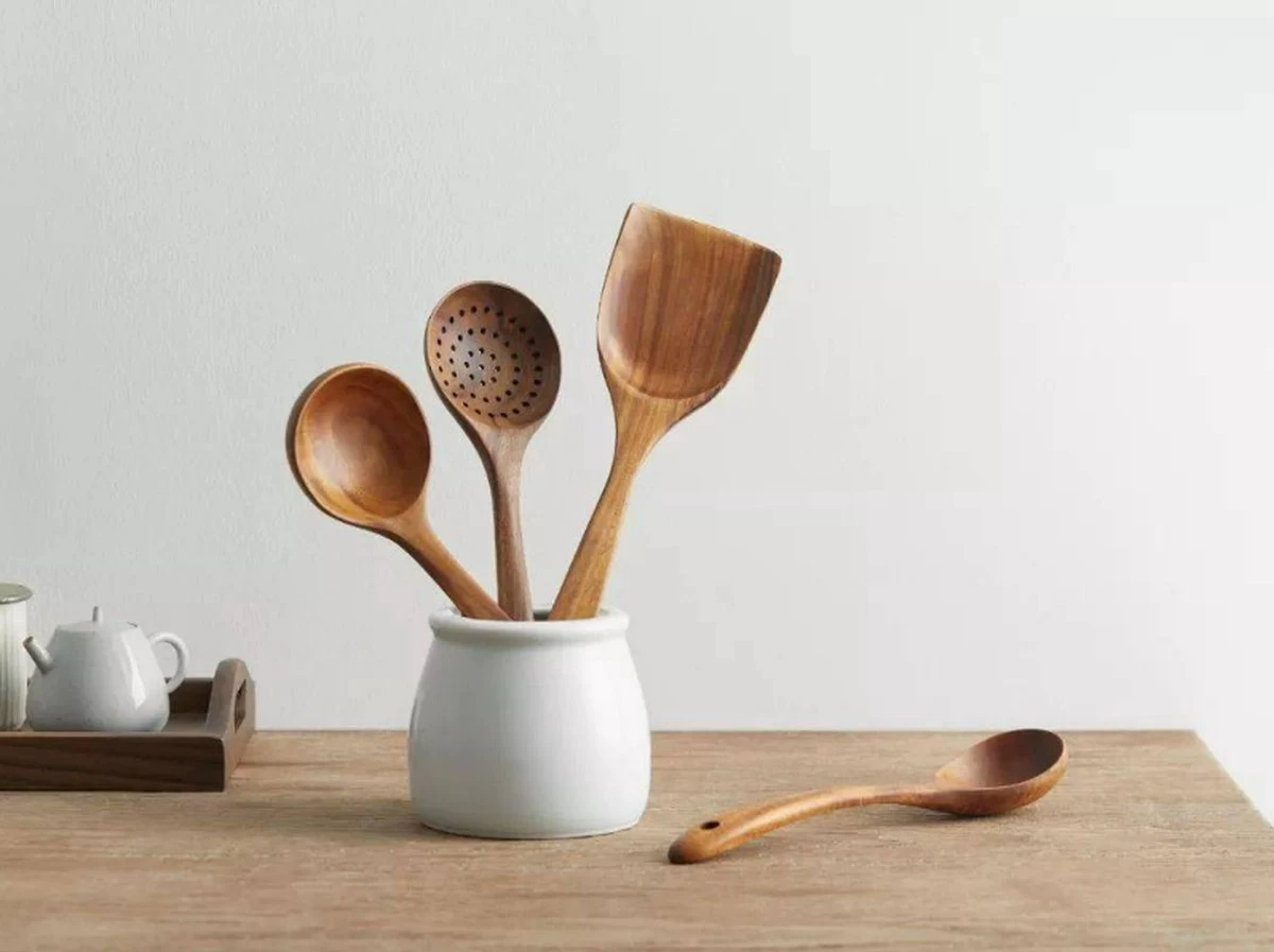 Merkloos Keukenspatels En -lepels Set - 7 Stuks - Teakhout - Handwerk, Krasbestendig, Duurzaam 7 Merkloos Keukenspatels En -lepels Set - 7 Stuks - Teakhout - Handwerk, Krasbestendig, Duurzaam - Afbeelding 5