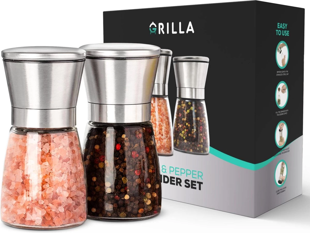 Peper En Zoutmolen Set - RVS Zout En Peperstel - Zoutvaatje En Pepermolen - 2 In 1 3 Peper En Zoutmolen Set - RVS Zout En Peperstel - Zoutvaatje En Pepermolen - 2 In 1