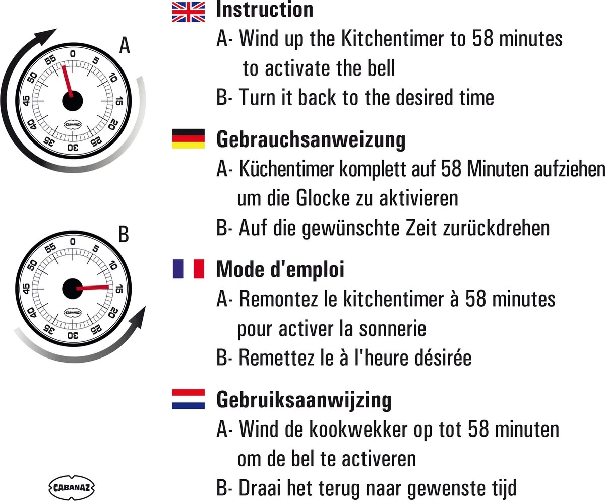 CABANAZ - Mechanische Kookwekker, Metaal Met Magneet, KITCHEN TIMER, Rood 7 CABANAZ - Mechanische Kookwekker, Metaal Met Magneet, KITCHEN TIMER, Rood - Afbeelding 5