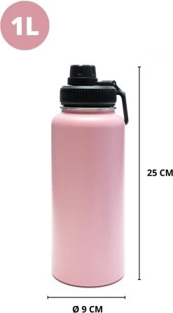 Thermosfles - Pastel Pink - 1 Liter - Extra Dop Met Rietje & Drinktuit - Thermosflessen - Isoleerfles - BPA Vrij - Lekvrij - Thermosfles 1 Liter - Isoleerfles 1 Liter - Thermoskan - Isoleerbeker - Thermosbeker -Keukenbarbecue 666x1200