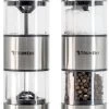 TRUMENI Dubbelzijdige Peper En Zoutmolen Set Inclusief Houder - Handmatige Pepermolen Met Instelbare Maalgraad - 2 Stuks Kruidenmolens -Keukenbarbecue 692x1200