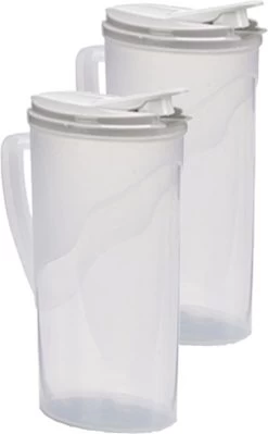 Keukenbarbecue 36 2x Stuks Waterkan/sapkan Transparant/lichtgrijs Met Deksel 1.8 Liter Kunststof - Smalle Schenkkan Die In De Koelkastdeur Past