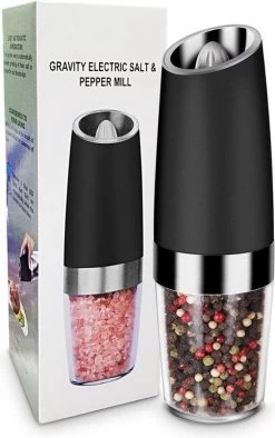 RSQUAD® - Elektrische Zout Pepermolen - 1x Automatische Peper Zoutmolen - Kruidenmolen - Met Blauw LED Licht - Zwart -Keukenbarbecue 752x1200