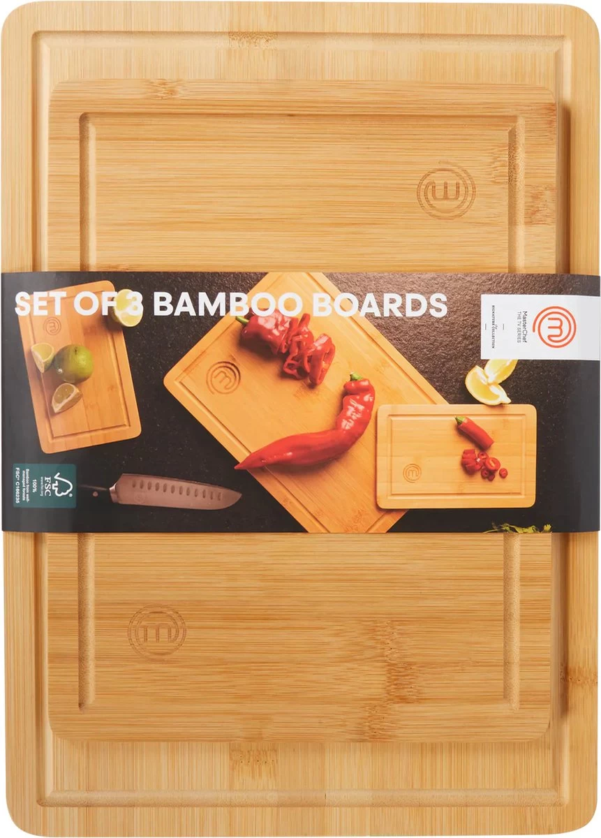 Set Snijplanken Masterchef - 3 Delig + 3 Delig Messenset - Bamboo Luxe Design - Duurzaam Hout - Keuken - Wonen - Cadeau Chef - Kook Gadget - Paas Cadeau 3 Set Snijplanken Masterchef - 3 Delig + 3 Delig Messenset - Bamboo Luxe Design - Duurzaam Hout - Keuken - Wonen - Cadeau Chef - Kook Gadget - Paas Cadeau