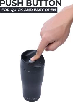 BanGosa® Koffiebeker To Go - Thermosbeker - Reisbeker - Travel Mug - RVS 400ml - Mat Zwart -Keukenbarbecue 862x1200