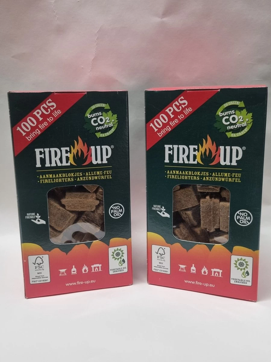 FIRE-UP Aanmaakblokjes Bruin COMBI-DEAL - 2x100 Stuks- Houtkachel Terrashaard BBQ Barbeque Vuurkorf Openhaard Mileuvriendelijk 3 FIRE-UP Aanmaakblokjes Bruin COMBI-DEAL - 2x100 Stuks- Houtkachel Terrashaard BBQ Barbeque Vuurkorf Openhaard Mileuvriendelijk