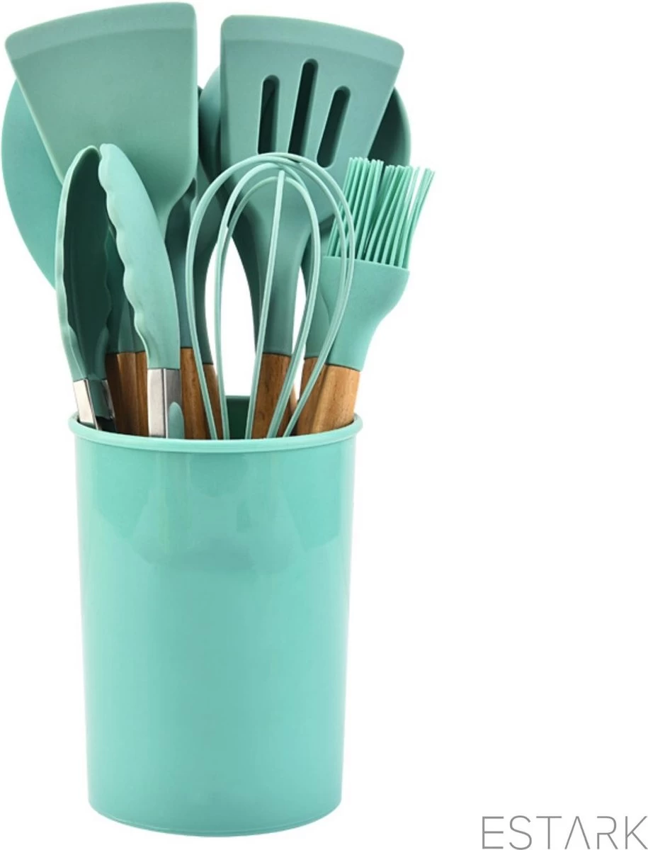ESTARK® Keukengerei Set - Keukengerei Houder - Keukengerei Set Met Houder - 12 Delig - Antraciet Zwart - Houten Steel - Siliconen - Kerstcadeau - Pastalepel - Spatel Voor Beslag - Open Spatel - Grote Lepel - Open Lepel - Soeplepel - Keuken Spatels 12 9 ESTARK® Keukengerei Set - Keukengerei Houder - Keukengerei Set Met Houder - 12 Delig - Antraciet Zwart - Houten Steel - Siliconen - Kerstcadeau - Pastalepel - Spatel Voor Beslag - Open Spatel - Grote Lepel - Open Lepel - Soeplepel - Keuken Spatels 12 - Afbeelding 7