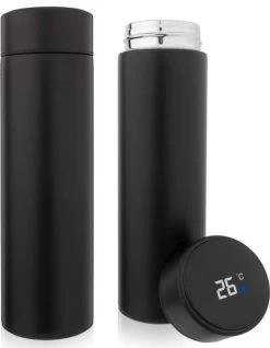 YUNICS® Thermoskan - Met Smart Temperatuur Display - Thermos - Thermosfles - Thermosbeker - Thermofles - Isoleerfles - Travel Mug - RVS - Zwart