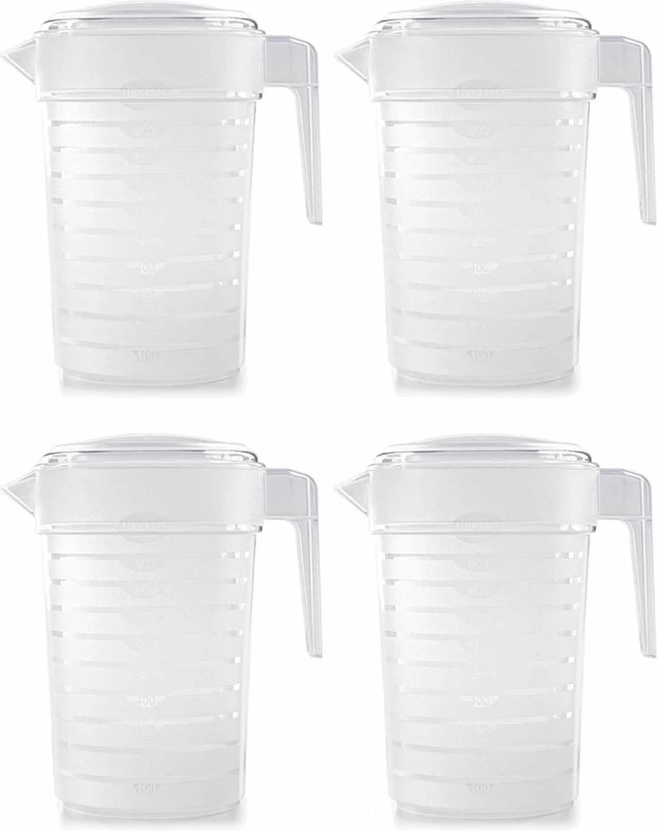 Merkloos Pakket Van 4x Stuks Kunststof Schenkkannen/waterkannen Van 2 Liter - 2000 Ml - Feest/partij/zomer 3 Merkloos Pakket Van 4x Stuks Kunststof Schenkkannen/waterkannen Van 2 Liter - 2000 Ml - Feest/partij/zomer
