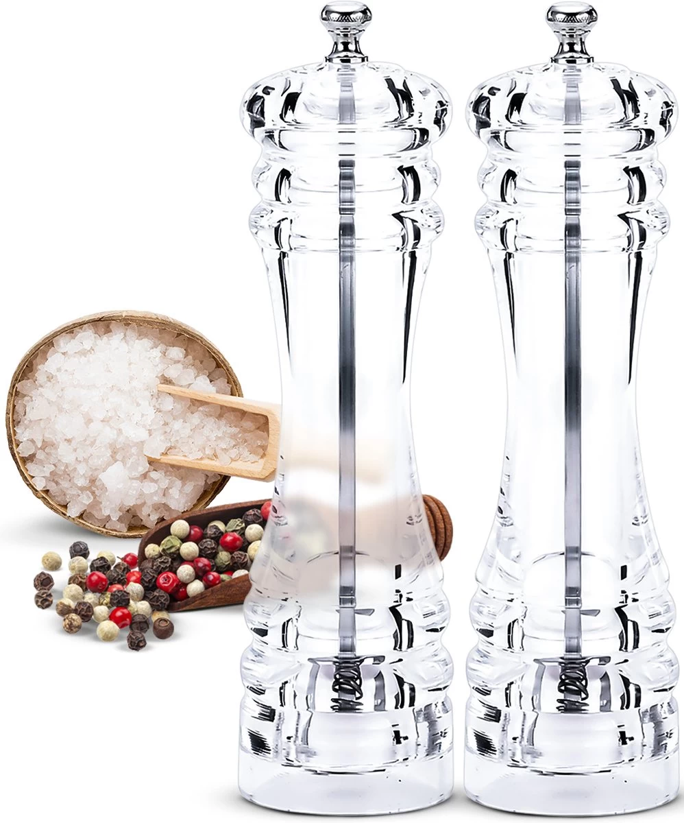 101Products Peper- & Zoutmolen Set - Acryl - Transparant - Verstelbare Maalgraad - Zeezout én Kruidenmixes 3 101Products Peper- & Zoutmolen Set - Acryl - Transparant - Verstelbare Maalgraad - Zeezout én Kruidenmixes
